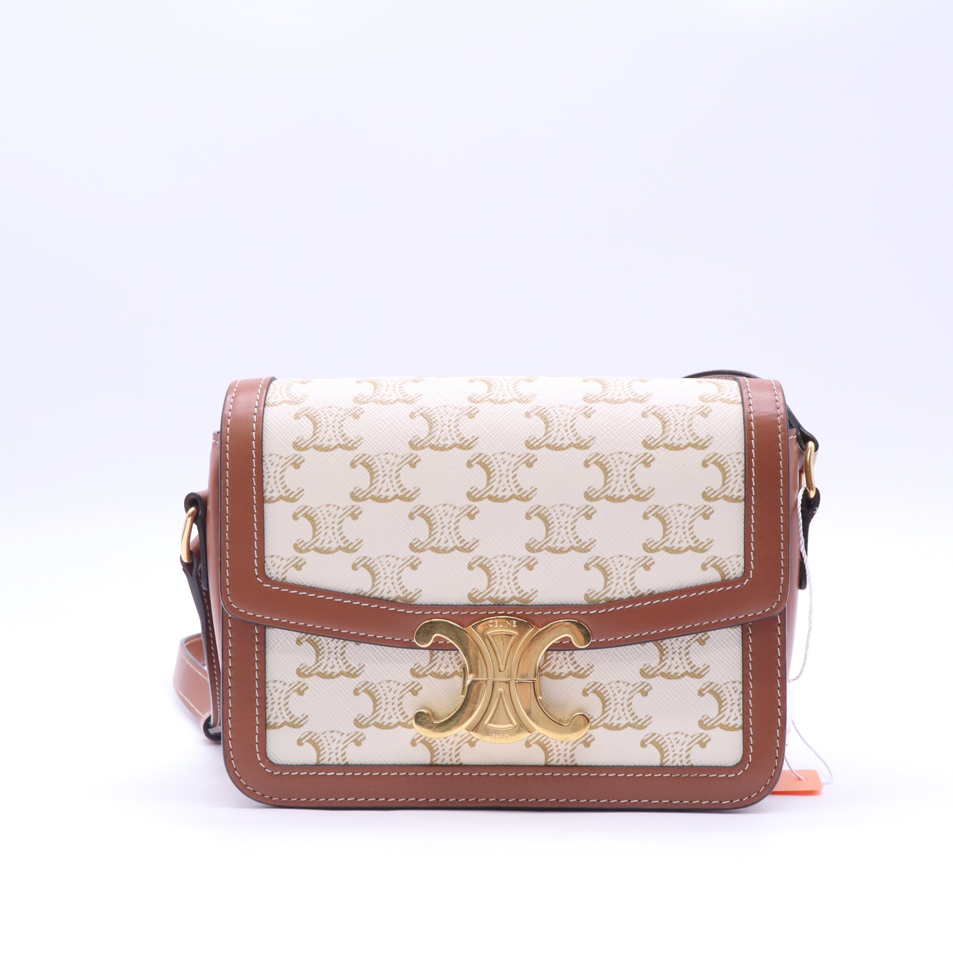 Celine Teen Triomphe Bag Triomphe Canvas Tan Calfskin twins LDZ950