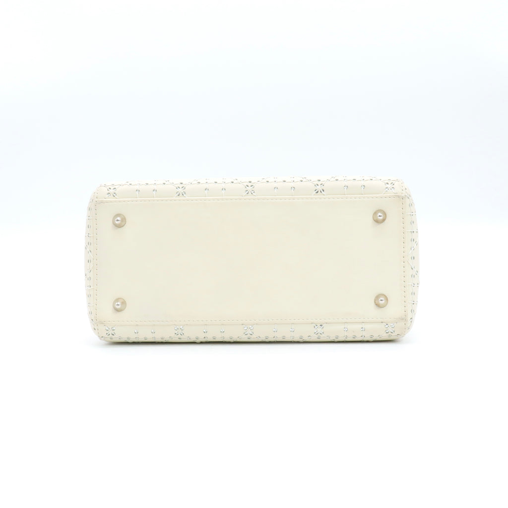 White Medium Perforated Calfskin Cannage Lady Dior twins