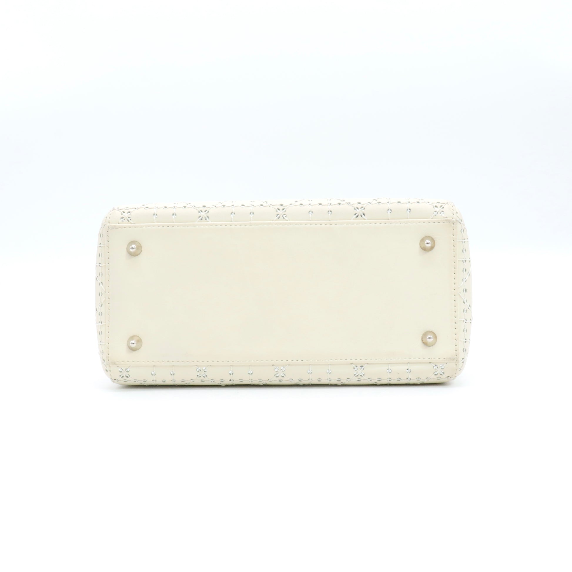 White Medium Perforated Calfskin Cannage Lady Dior twins