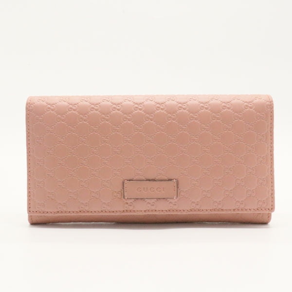 Pink Microgucissima Leather Flap Continental Wallet