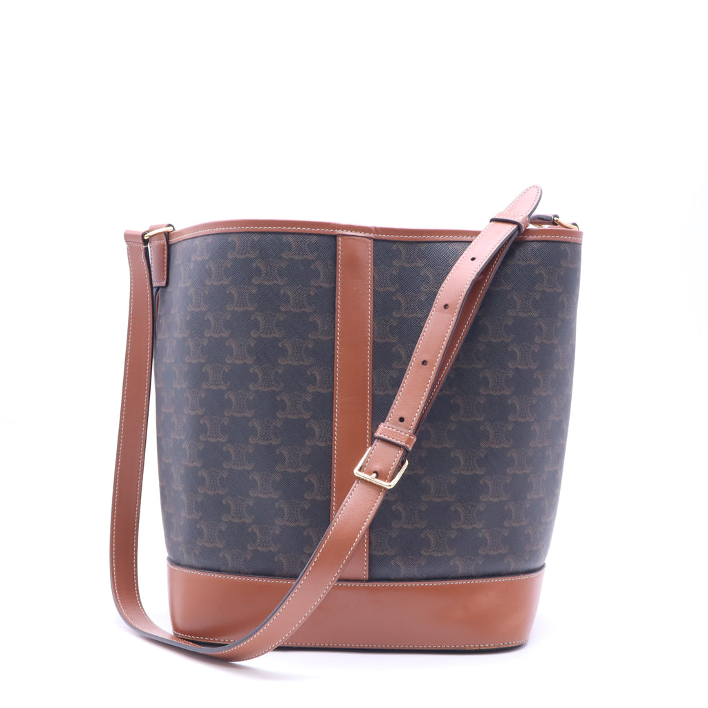 Celine Triomphe Canvas Calfskin Medium Bucket Bag twins LDZ951
