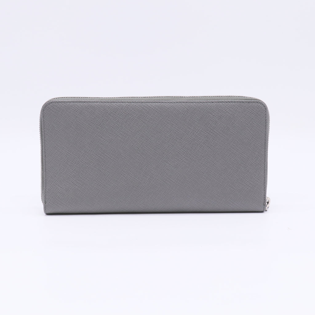 Grey Saffiano Leather Long Zip-Around Wallet W22586