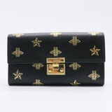 Grained Calfskin Bee Star Continental Chain Wallet Black