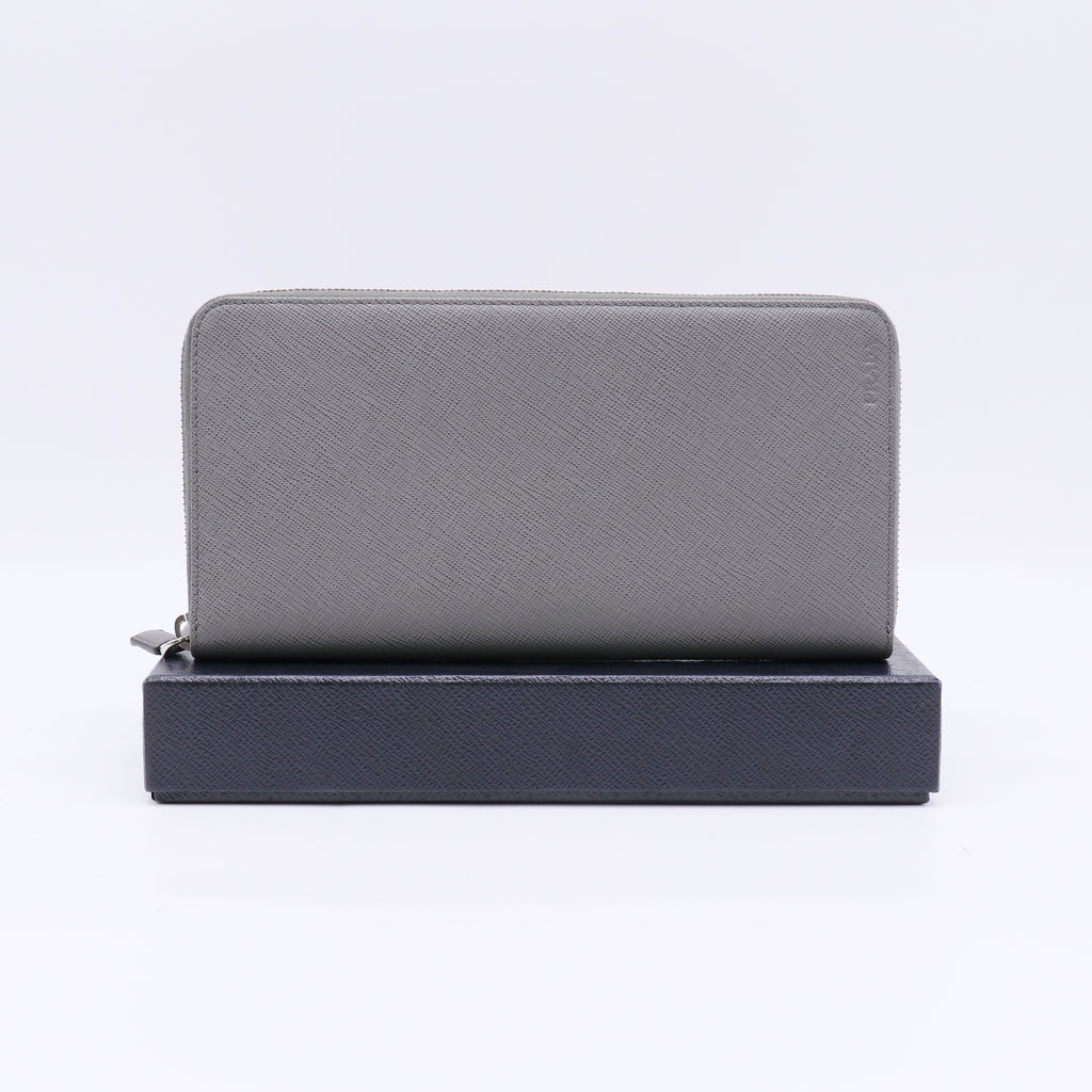 Grey Saffiano Leather Long Zip-Around Wallet W22586
