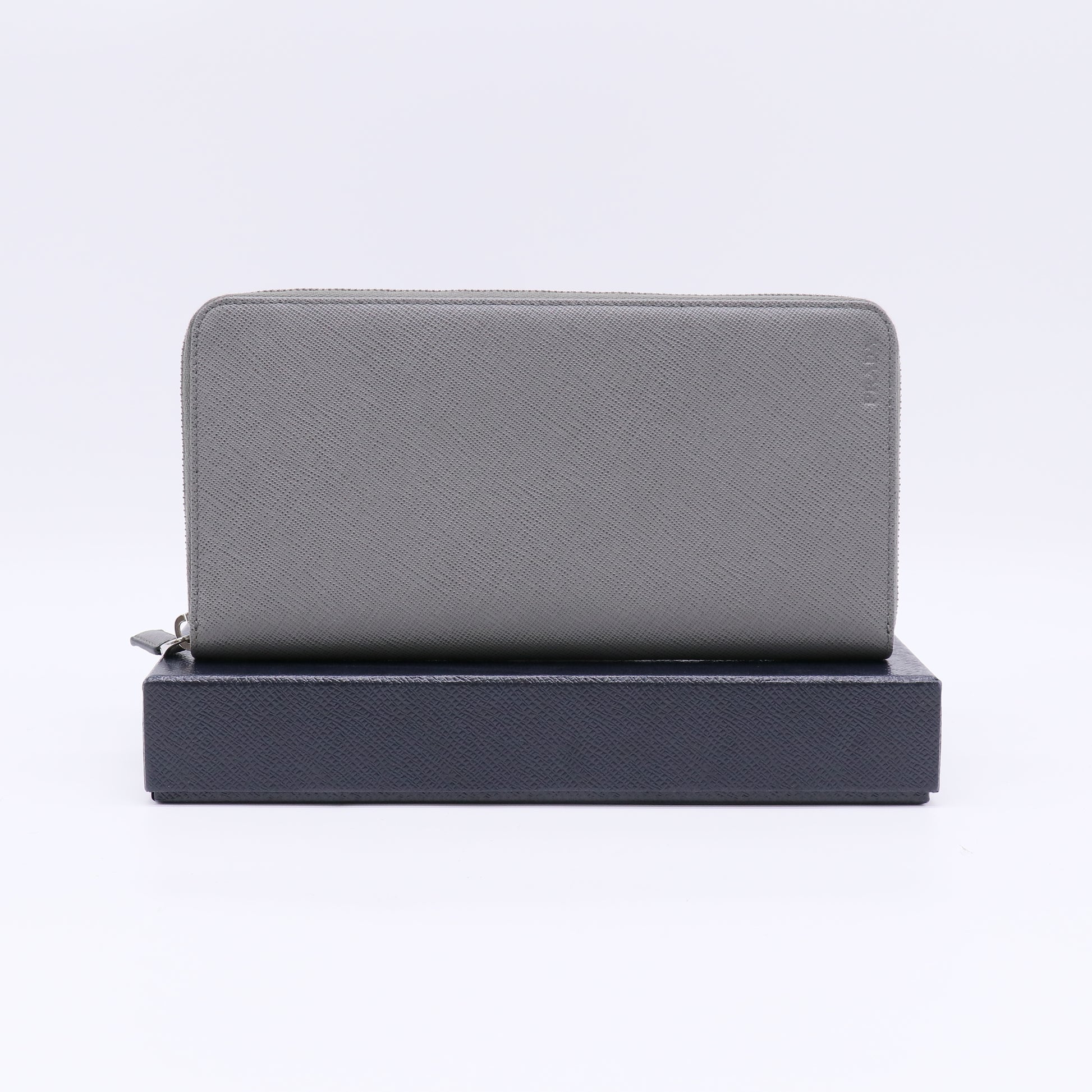 Grey Saffiano Leather Long Zip-Around Wallet W22586