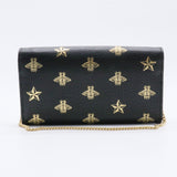 Grained Calfskin Bee Star Continental Chain Wallet Black