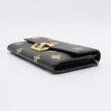 Grained Calfskin Bee Star Continental Chain Wallet Black