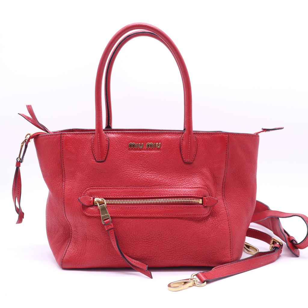 Red Shiny Calfskin Two Way Tote Bag w/ Strap  B22073