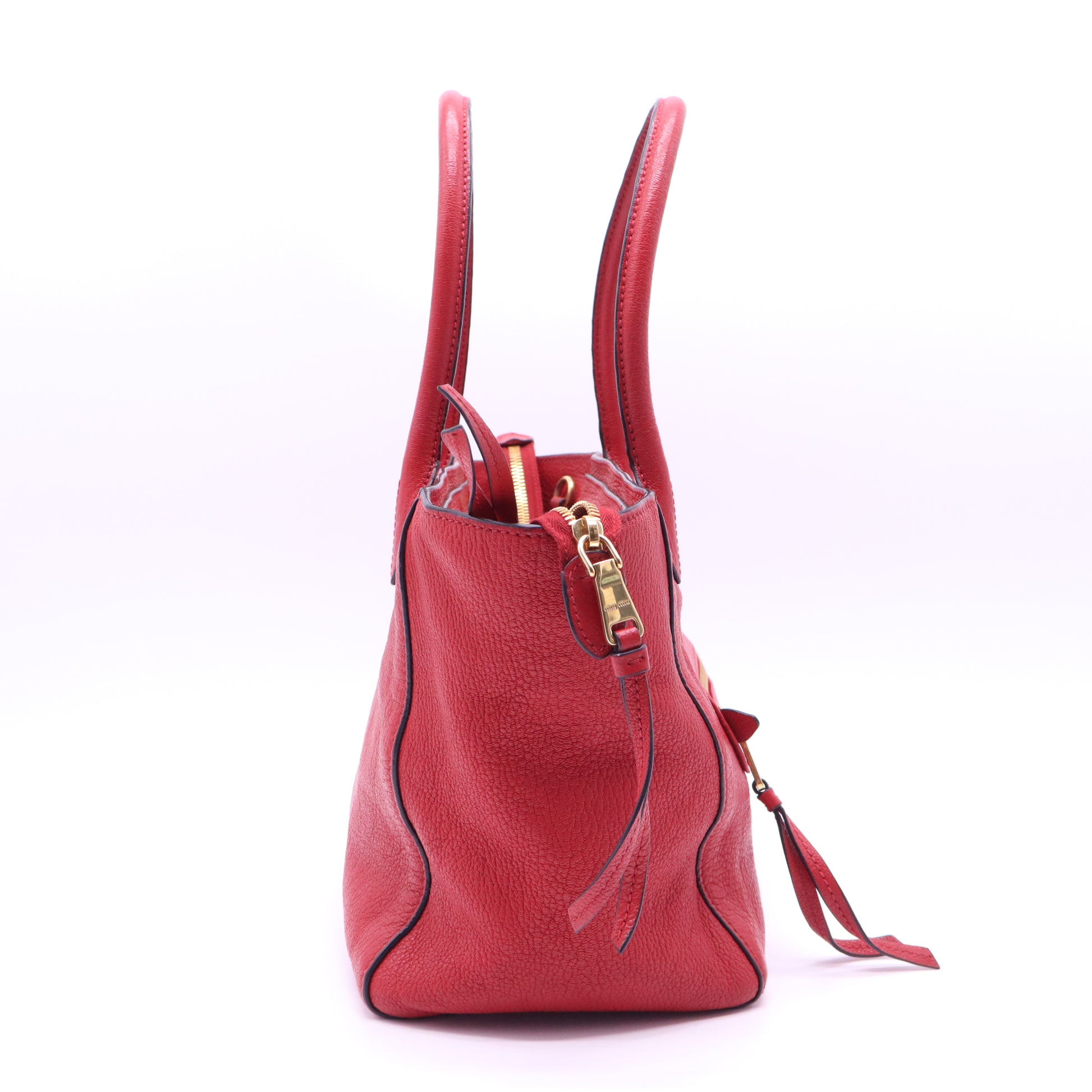 Red Shiny Calfskin Two Way Tote Bag w/ Strap  B22073