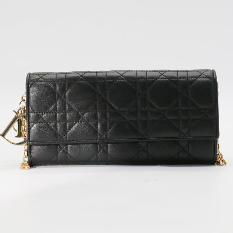 Black Cannage Quilted Lady Dior Wallet on Chain