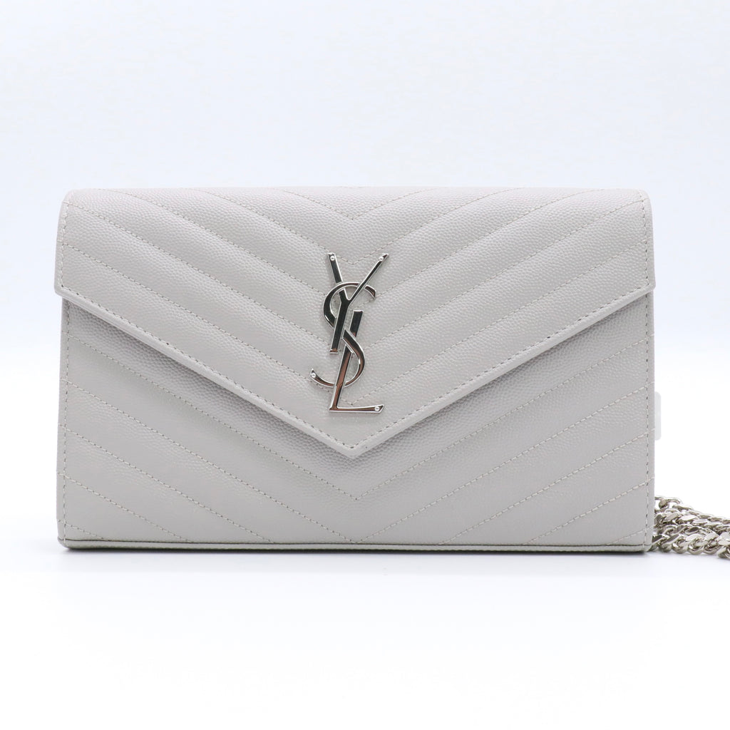 Grain De Poudre Matelasse Chevron Monogram Chain Wallet Light Grey twins