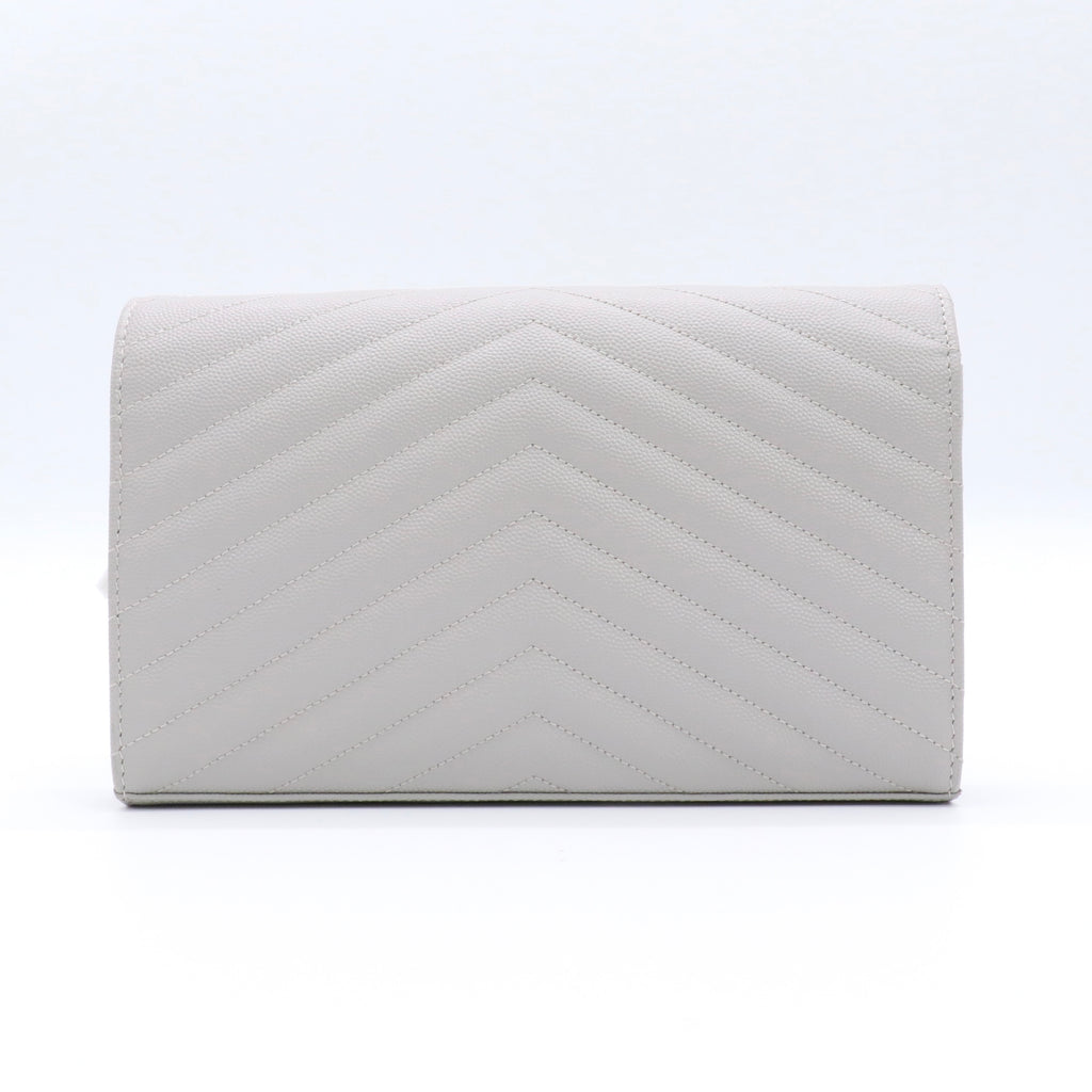 Grain De Poudre Matelasse Chevron Monogram Chain Wallet Light Grey twins