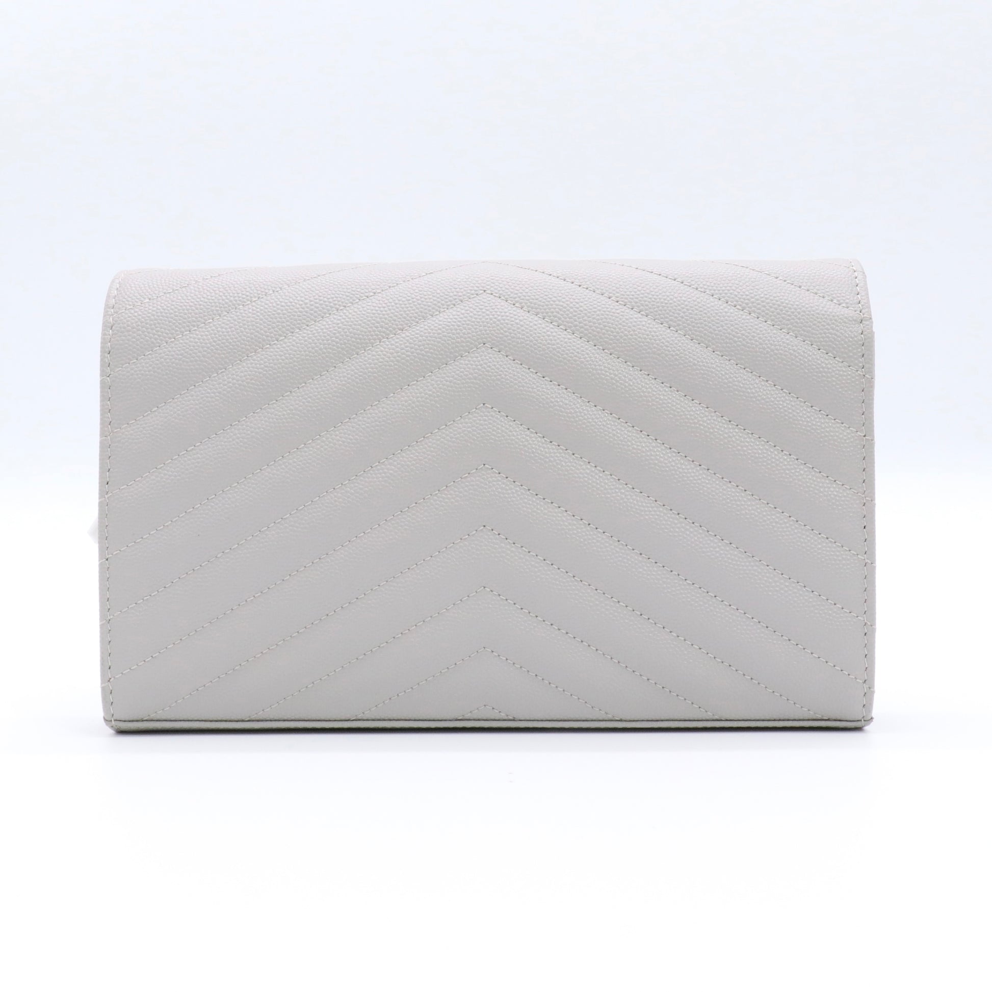 Grain De Poudre Matelasse Chevron Monogram Chain Wallet Light Grey twins