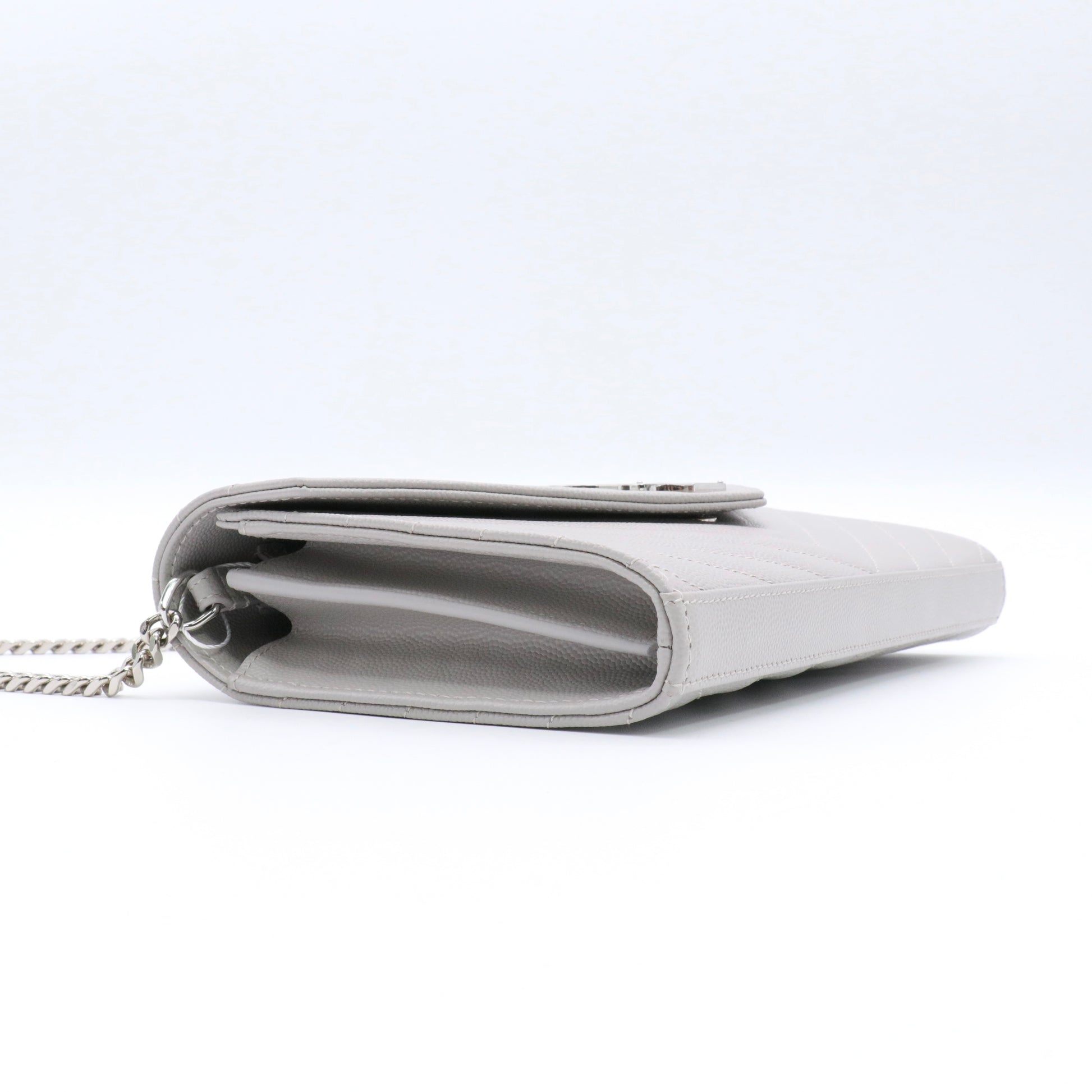Grain De Poudre Matelasse Chevron Monogram Chain Wallet Light Grey twins