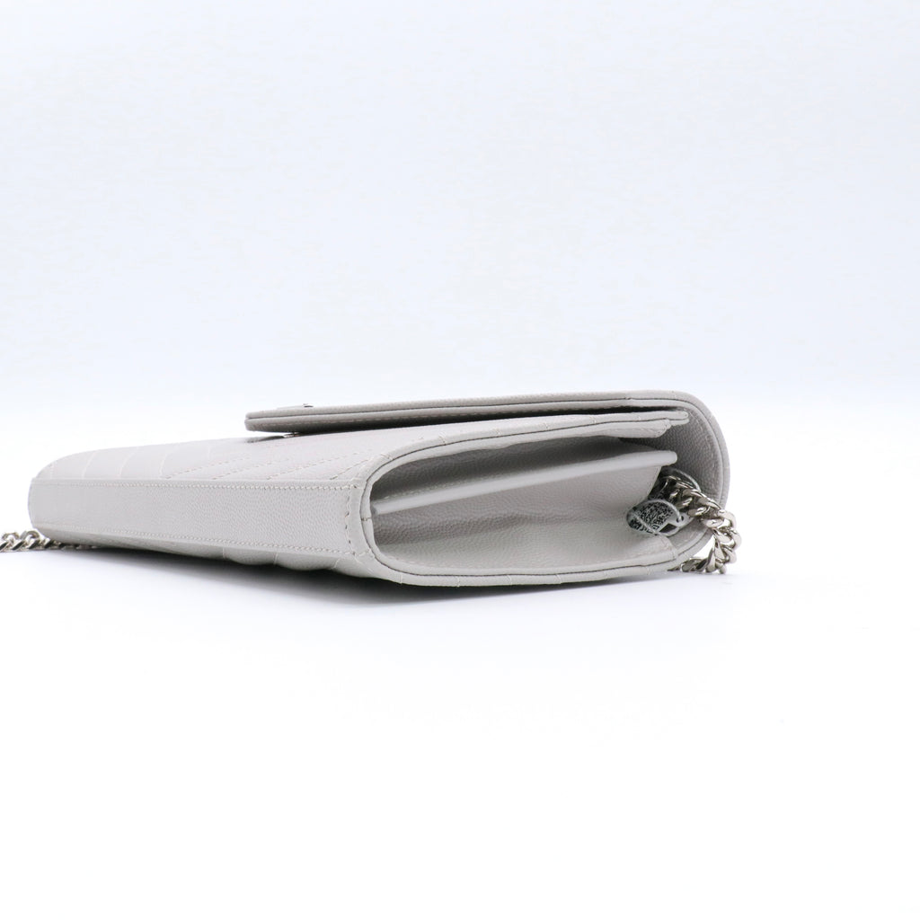 Grain De Poudre Matelasse Chevron Monogram Chain Wallet Light Grey twins