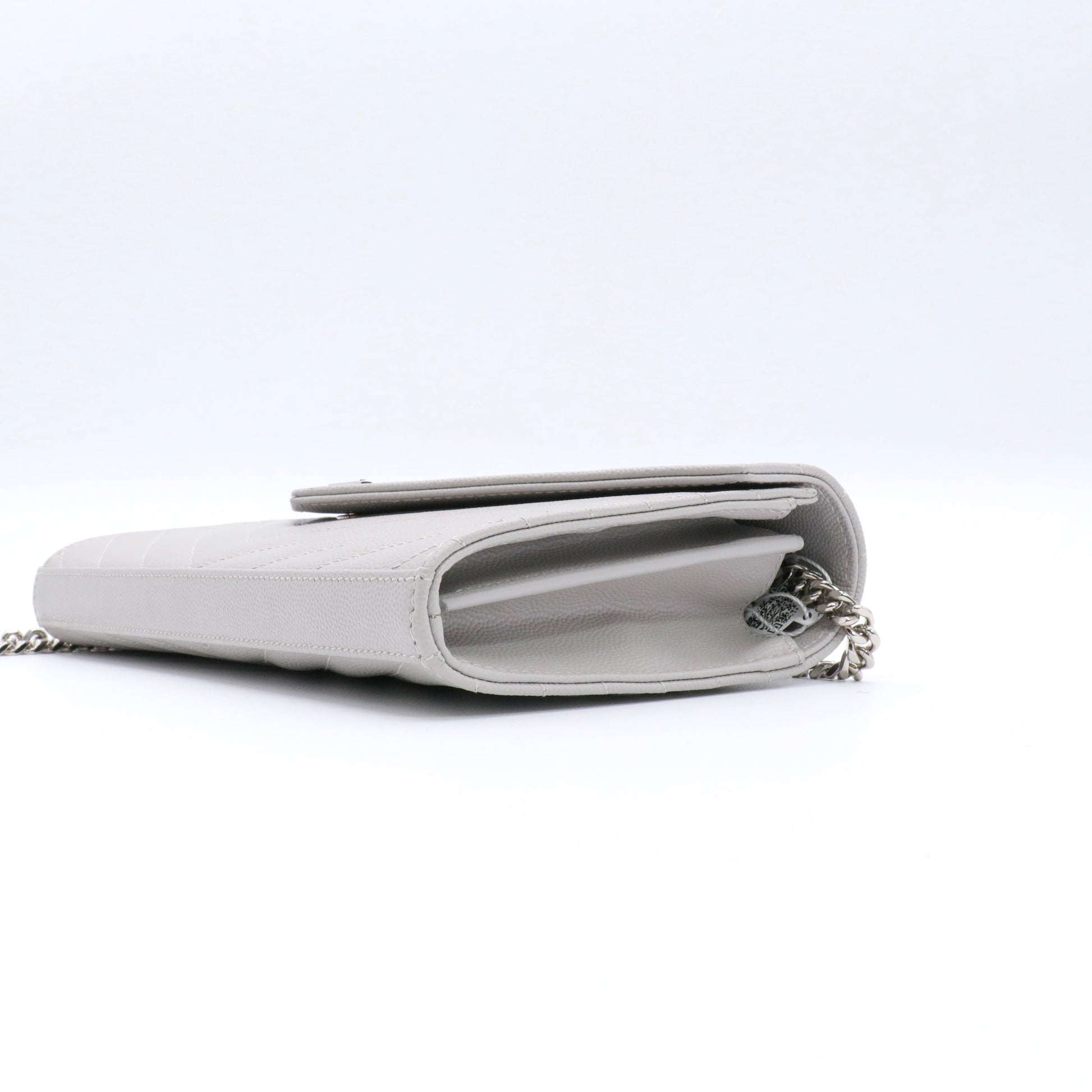 Grain De Poudre Matelasse Chevron Monogram Chain Wallet Light Grey twins