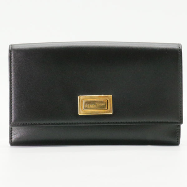 Black Leather Peekaboo Long Wallet