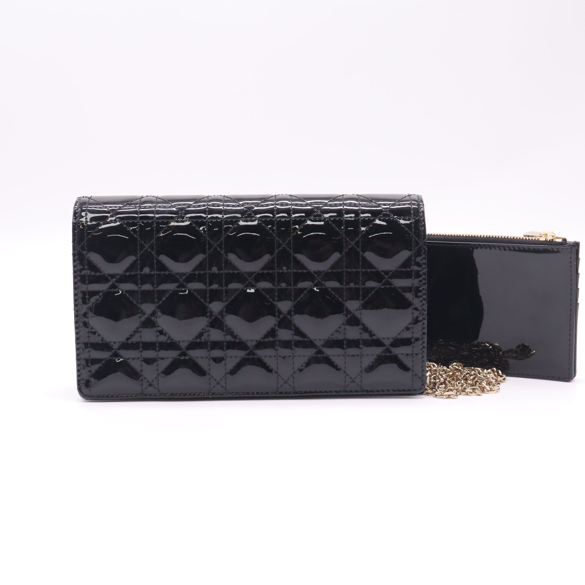 Christian Dior Patent Cannage Lady Dior Chain Pouch Black twins B23338