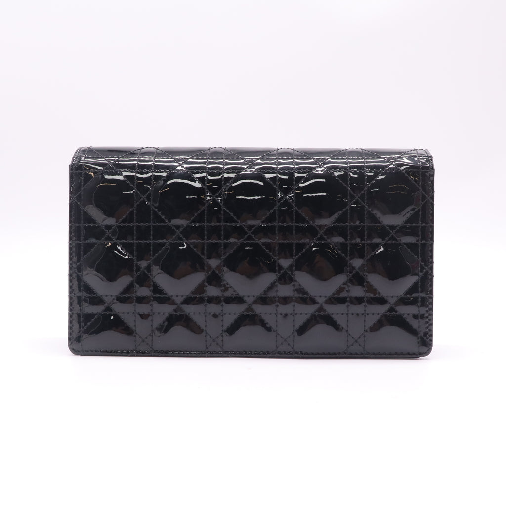 Christian Dior Patent Cannage Lady Dior Chain Pouch Black twins B23338