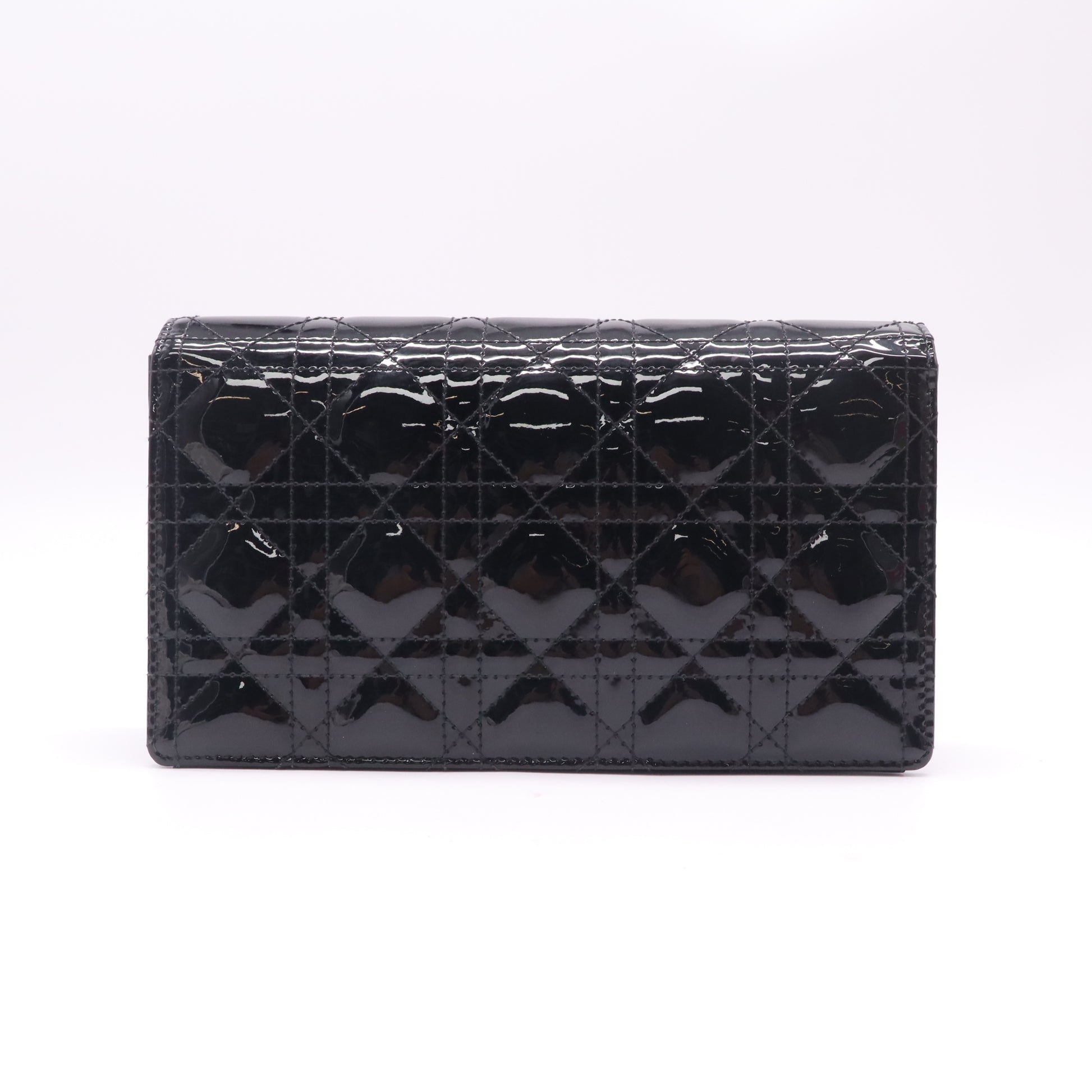 Christian Dior Patent Cannage Lady Dior Chain Pouch Black twins B23338