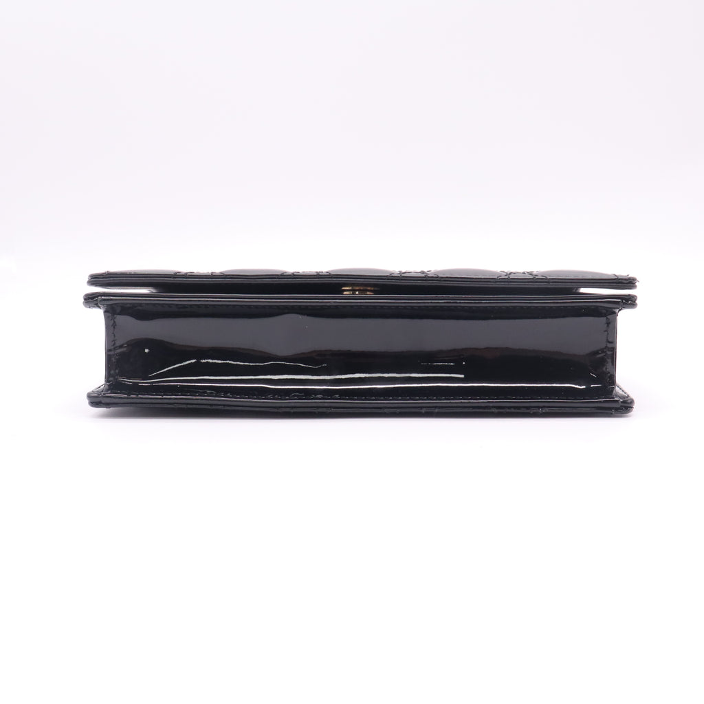 Christian Dior Patent Cannage Lady Dior Chain Pouch Black twins B23338