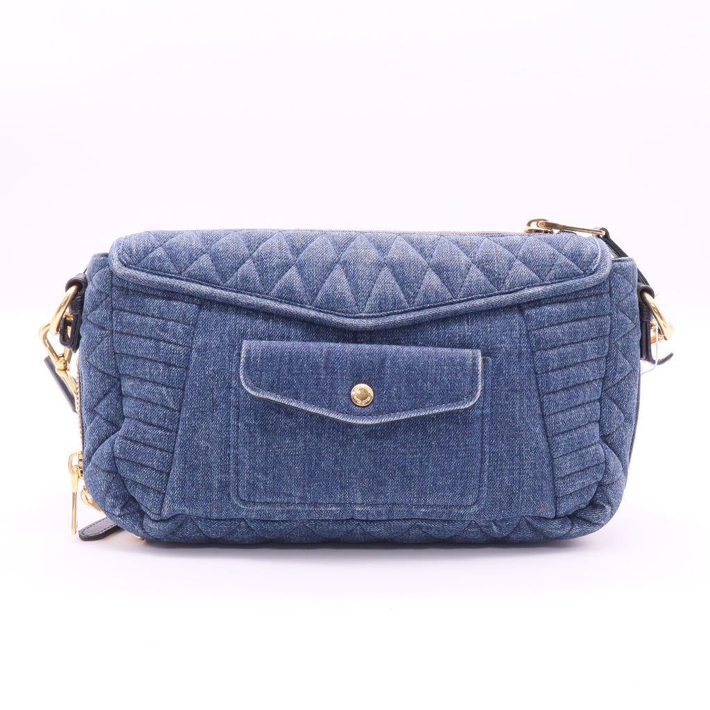 Miu Miu Blue Matelasse Denim Biker Shoulder Bag twins