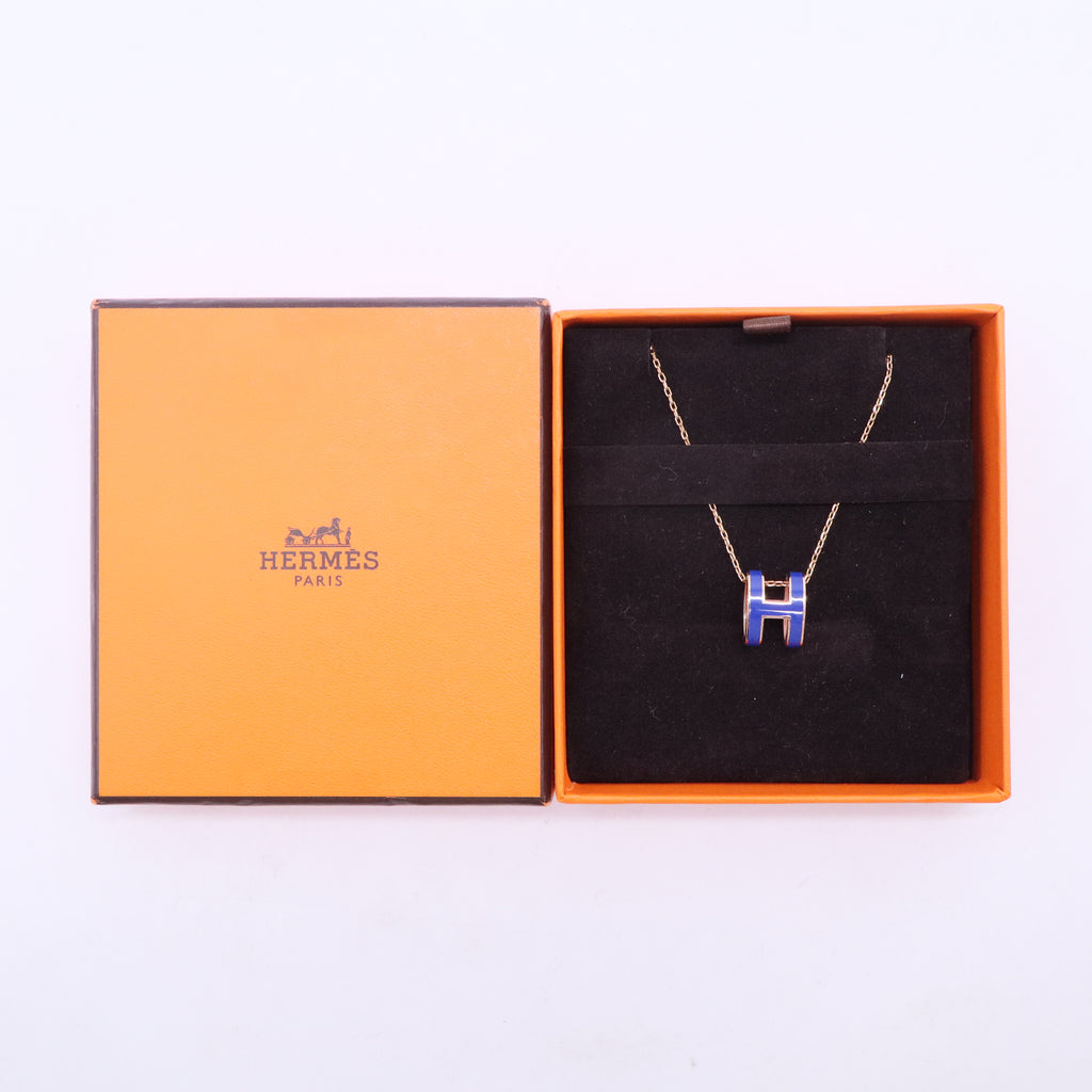 Lacquered Rose Gold Pop H Pendant Necklace Bleu Royal W20309