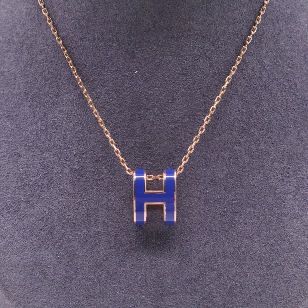 Lacquered Rose Gold Pop H Pendant Necklace Bleu Royal W20309