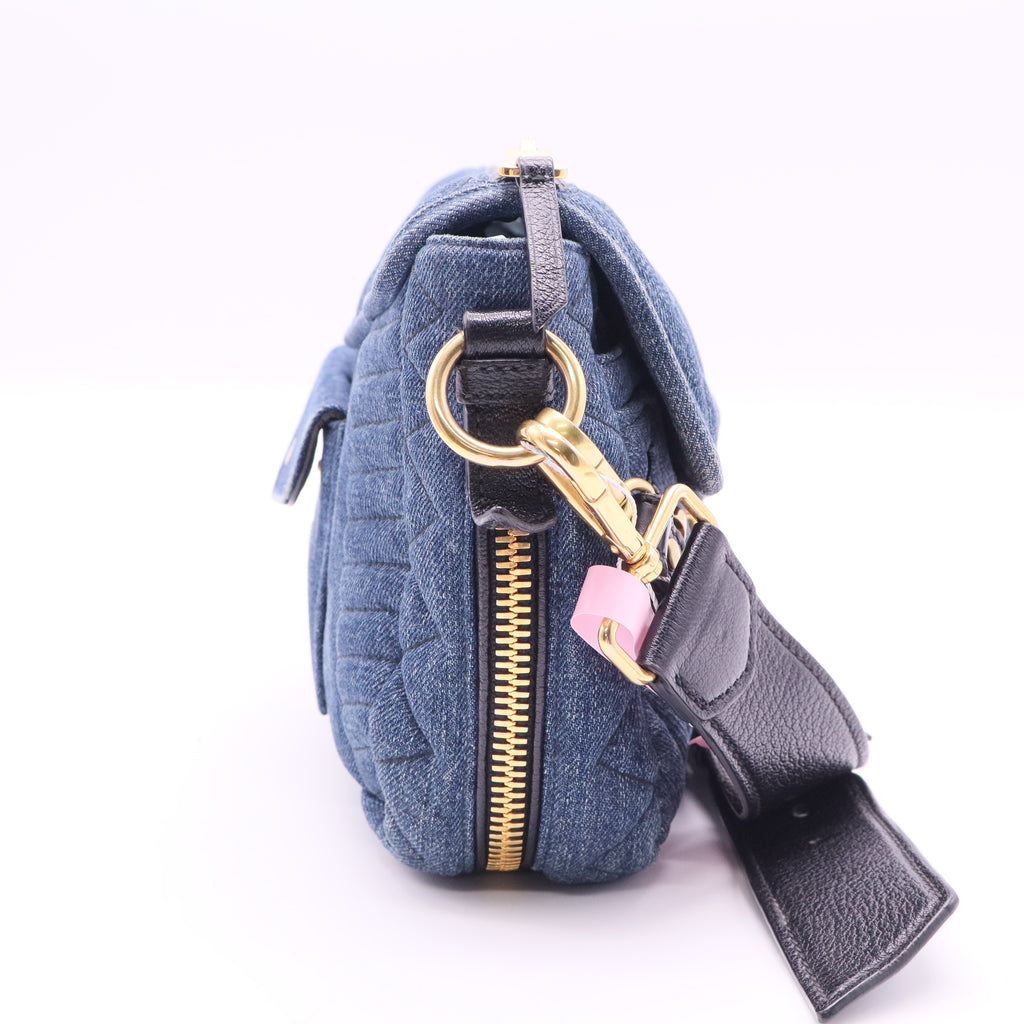 Miu Miu Blue Matelasse Denim Biker Shoulder Bag twins