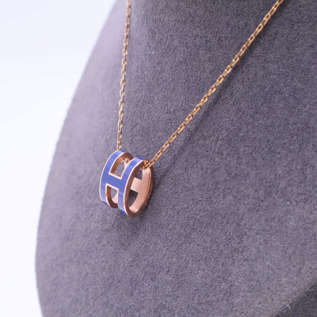 Lacquered Rose Gold Pop H Pendant Necklace Bleu Royal W20309