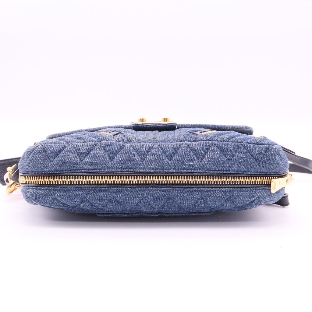 Miu Miu Blue Matelasse Denim Biker Shoulder Bag twins