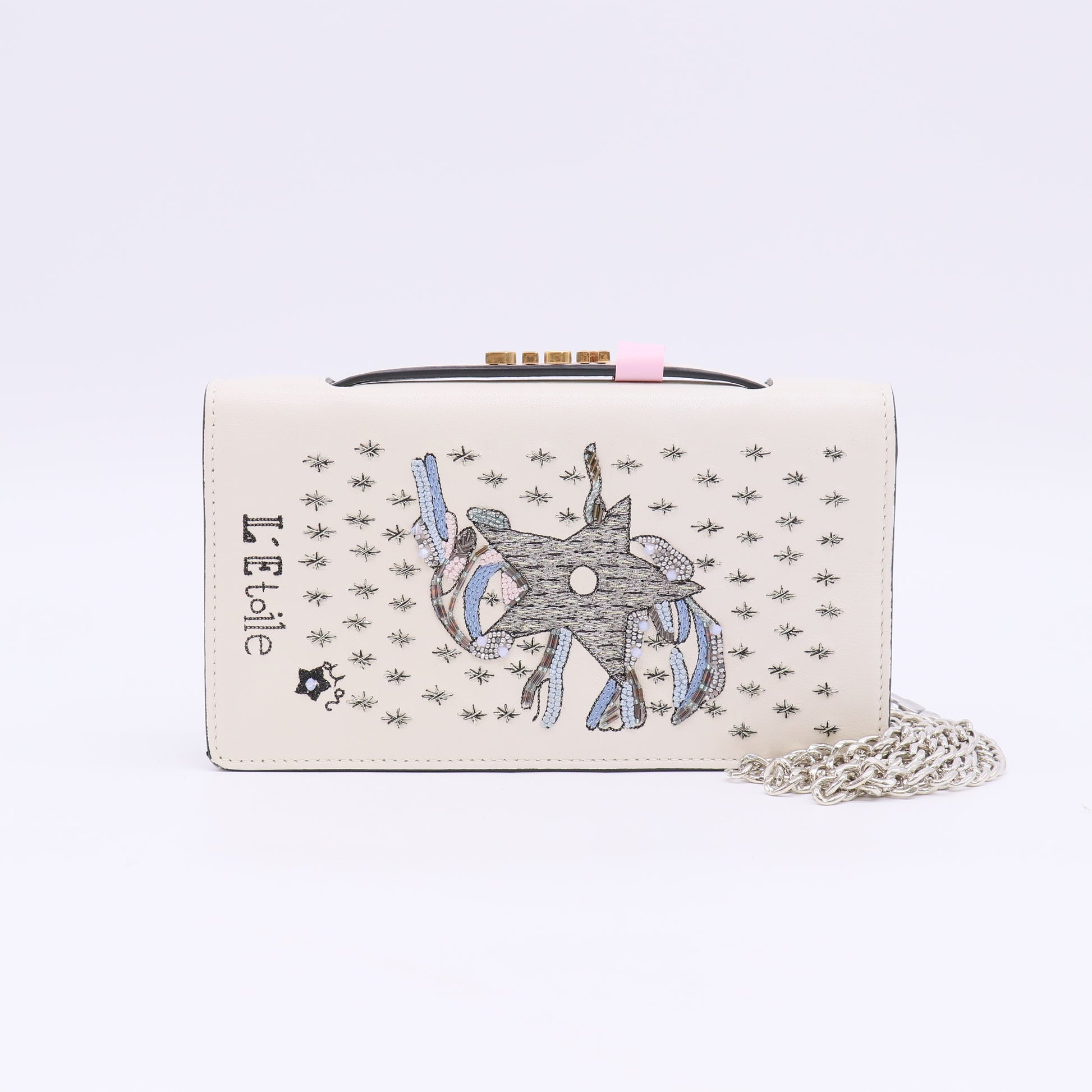 Dior Tarot Clutch White Leather Embroidered Star twins LDJ5567