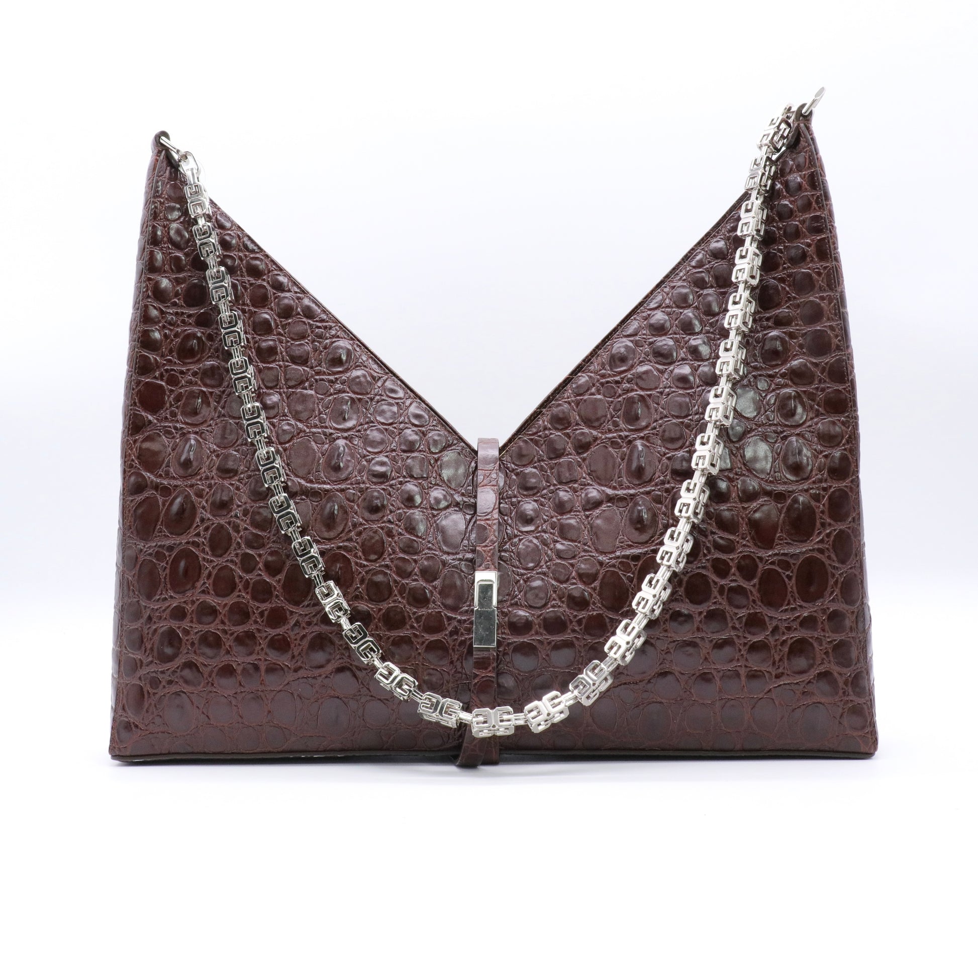 Large Cut Out Bag Brown Embossed Croc Leather Shoulder Unisex Handbag twins