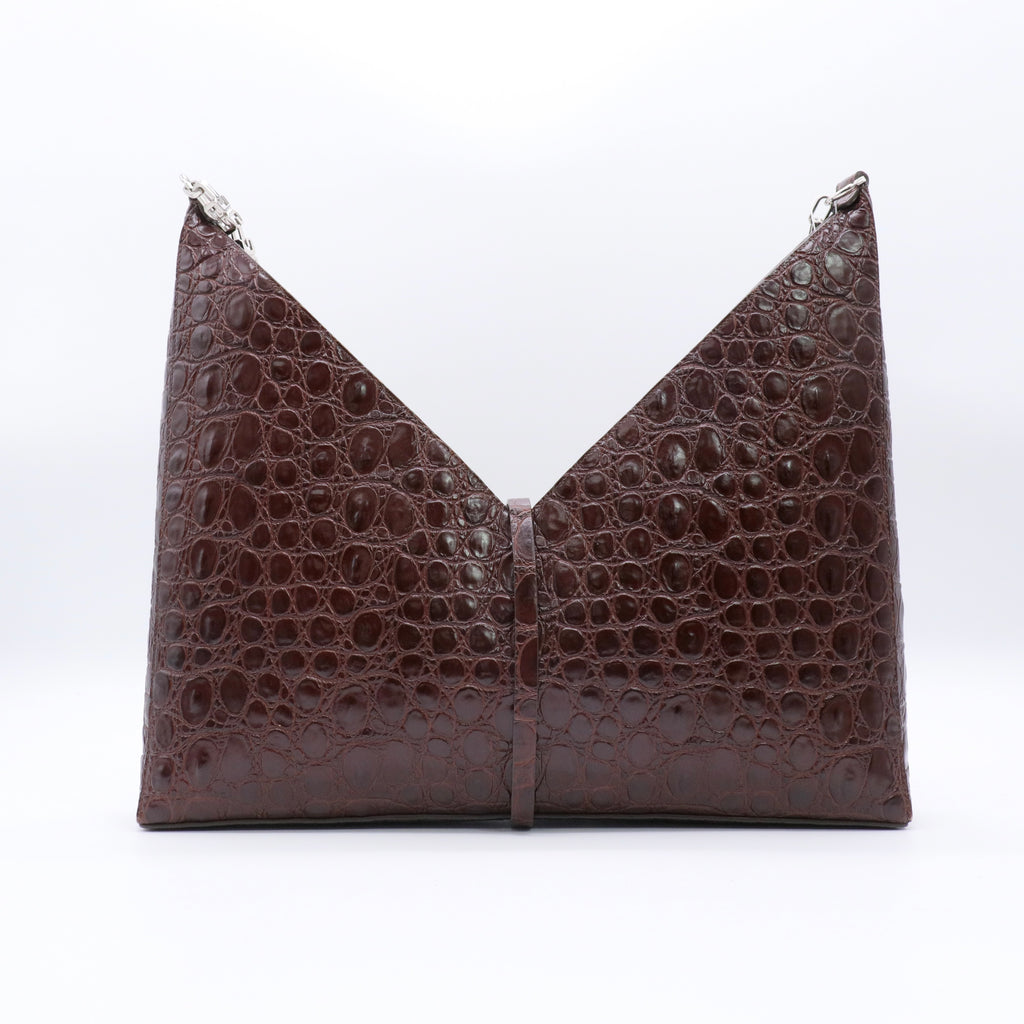 Large Cut Out Bag Brown Embossed Croc Leather Shoulder Unisex Handbag twins