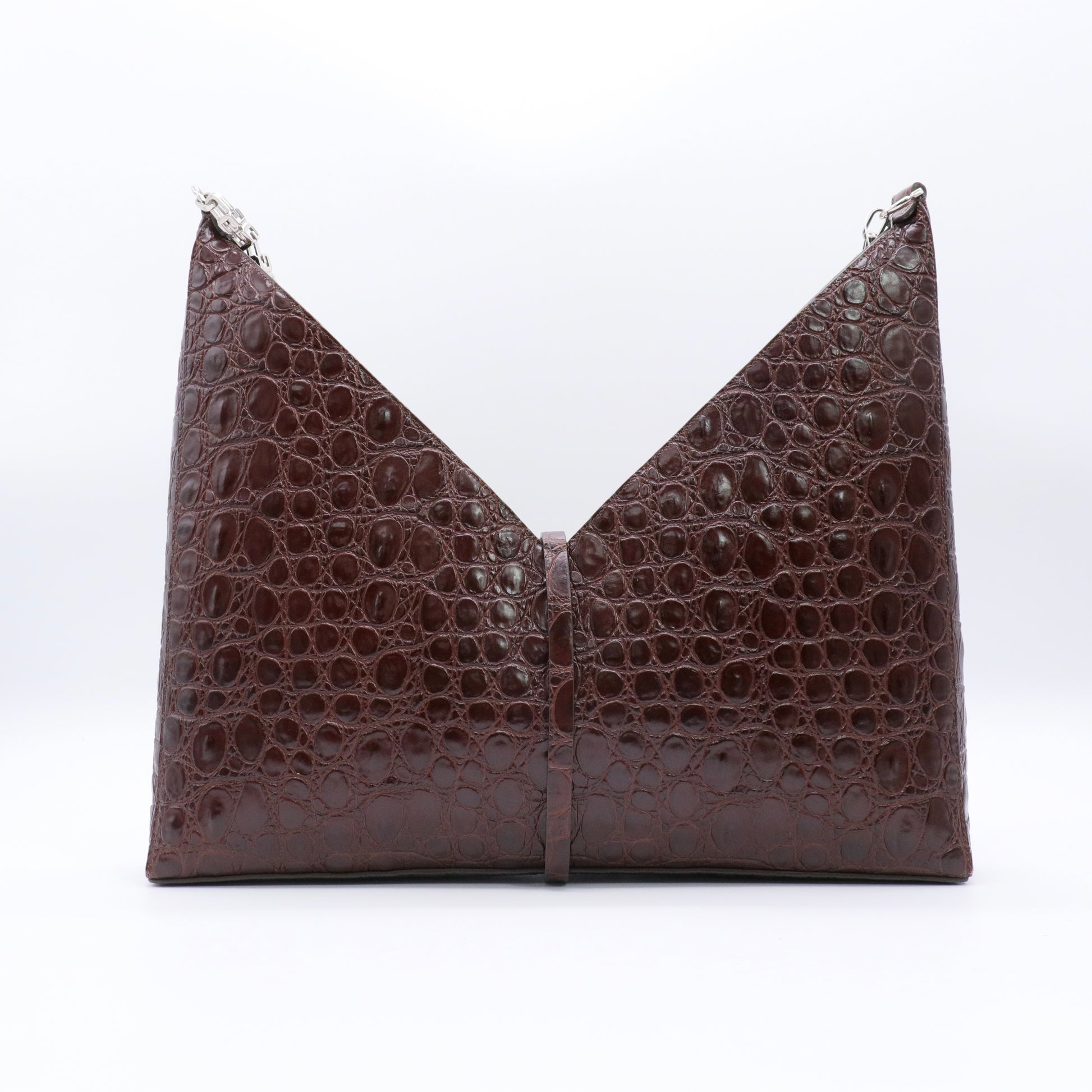 Large Cut Out Bag Brown Embossed Croc Leather Shoulder Unisex Handbag twins