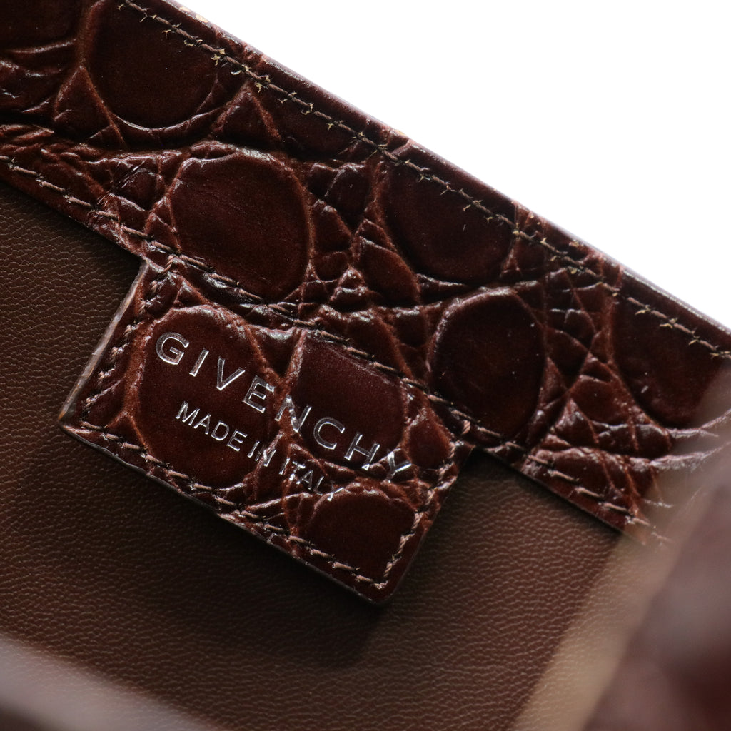 Large Cut Out Bag Brown Embossed Croc Leather Shoulder Unisex Handbag twins