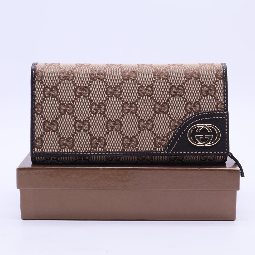 Brown GG Canvas and Leather Britt Continental Wallet W20334