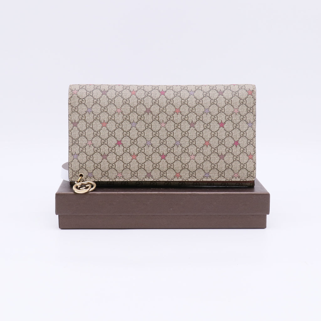 Gucci Beige/Brown GG Canvas Stars Print Continental Wallet W22595