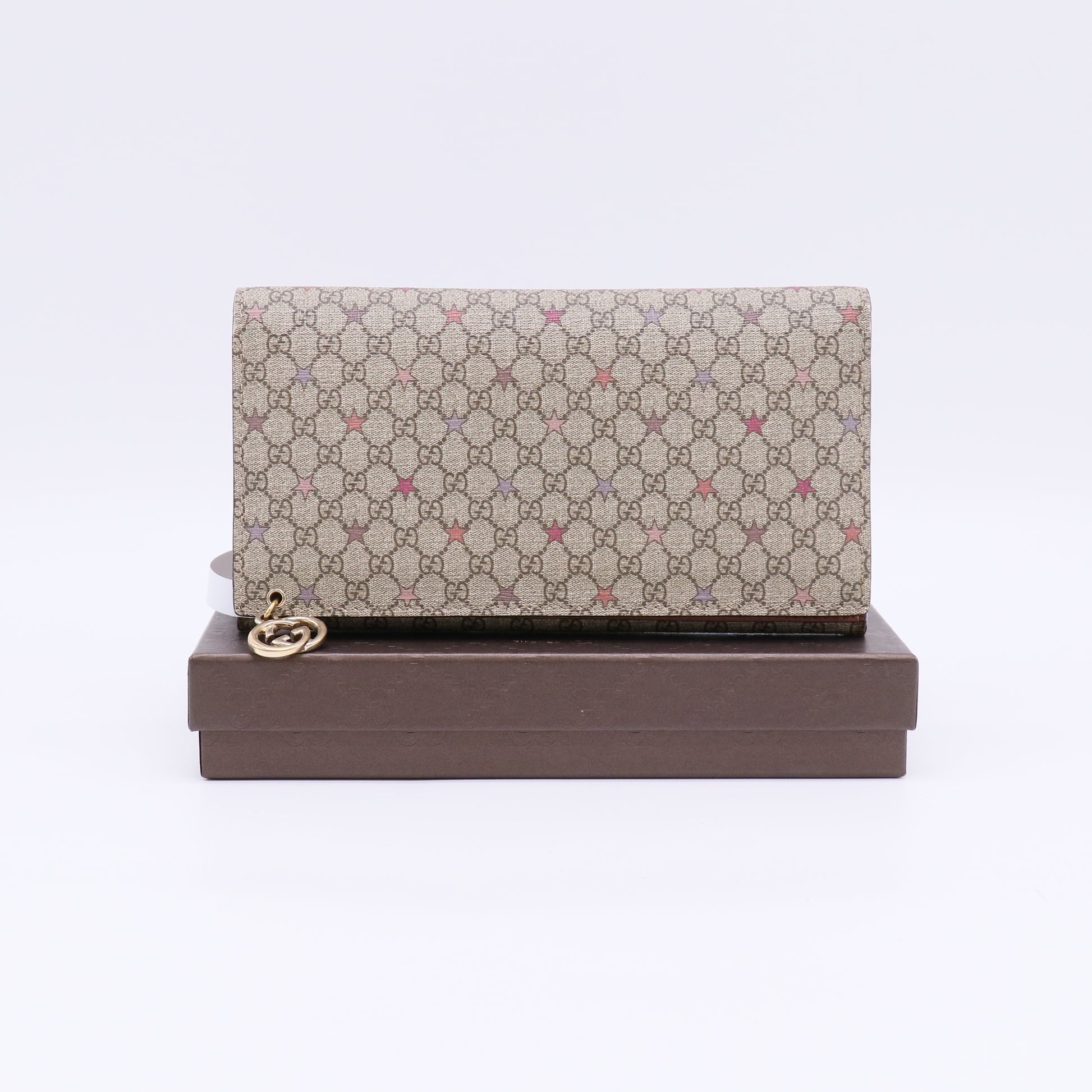 Gucci Beige/Brown GG Canvas Stars Print Continental Wallet W22595