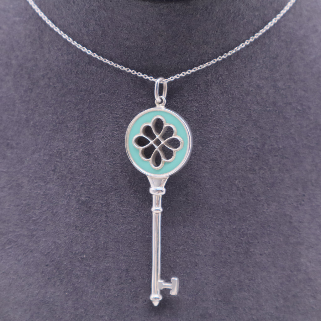 Knot Key Pendant Enamel Silver Necklace W20329