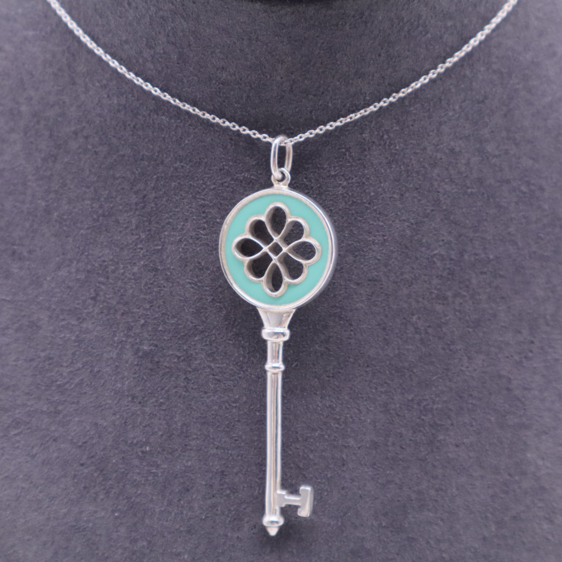 Knot Key Pendant Enamel Silver Necklace W20329