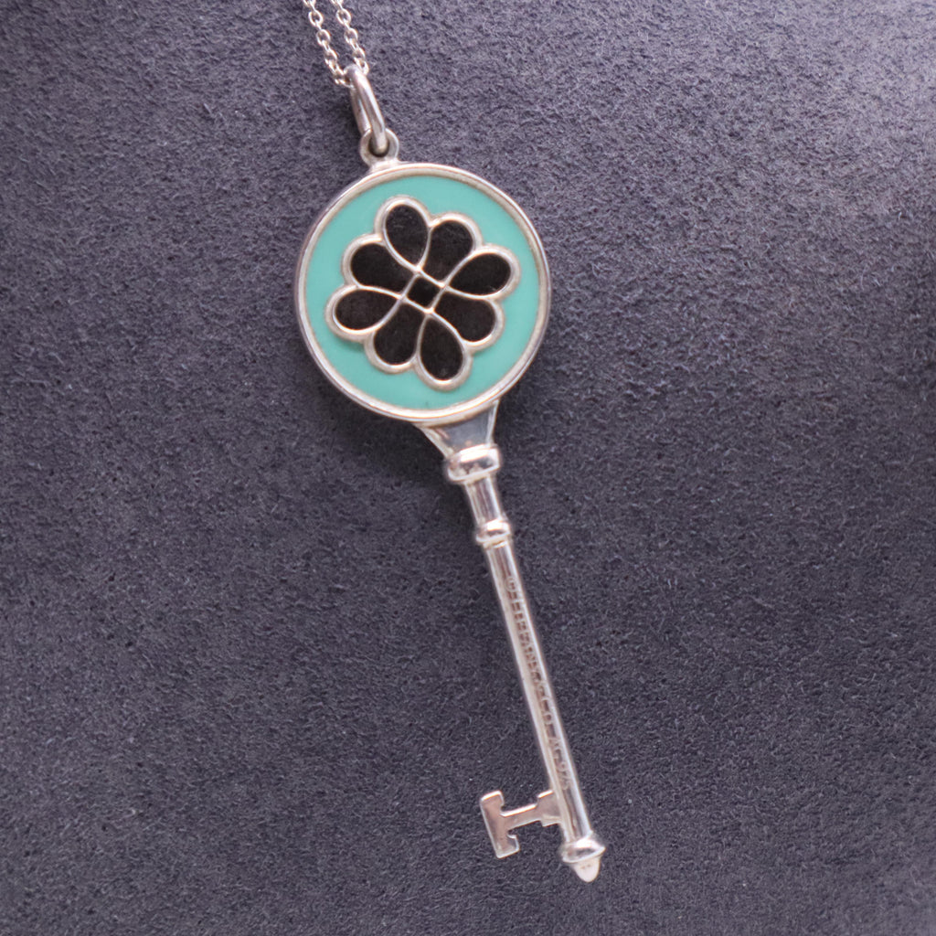 Knot Key Pendant Enamel Silver Necklace W20329