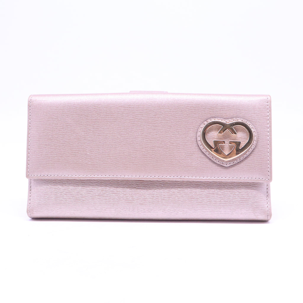 Lovely heart continental wallet in pink metallic leather W20694