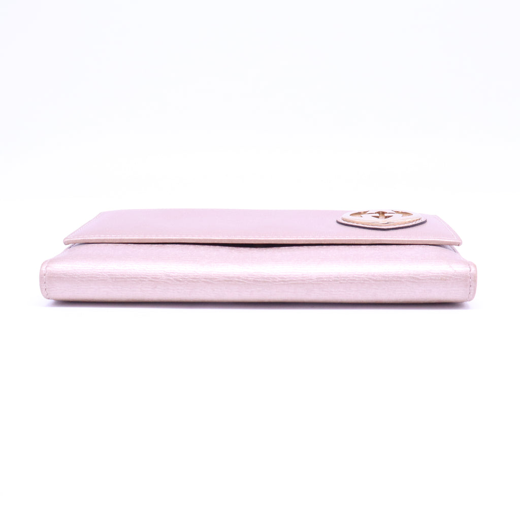 Lovely heart continental wallet in pink metallic leather W20694