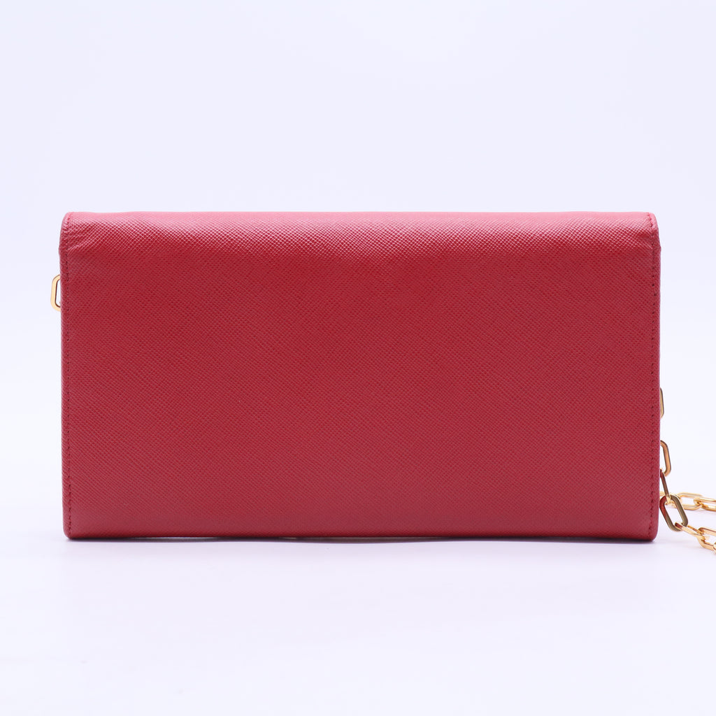 Red Saffiano Tuc Leather Pushlock Continental Flap Wallet W20311
