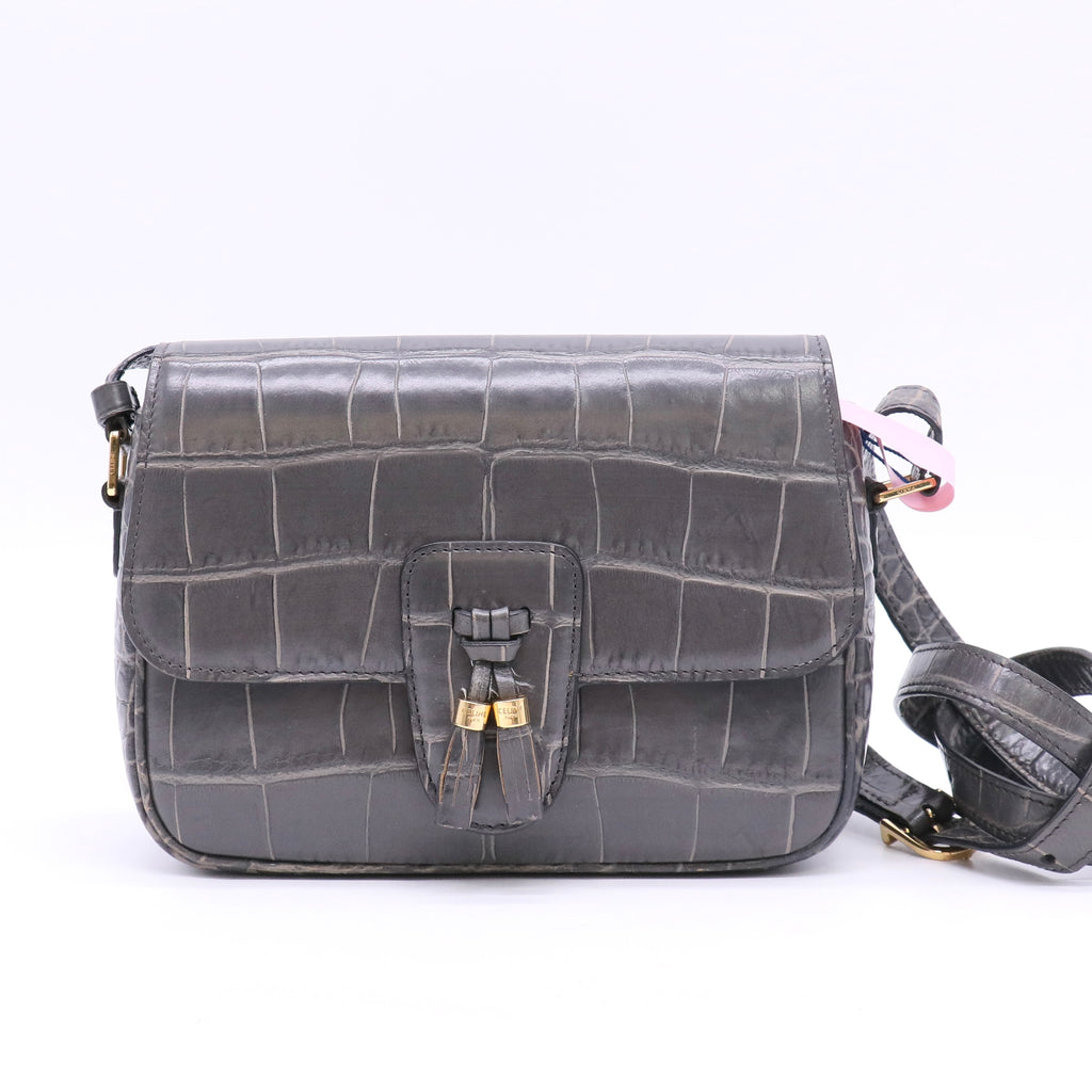 Celine Anthracite Croc Embossed Leather Medium Tassel Bag twins LDJ5564