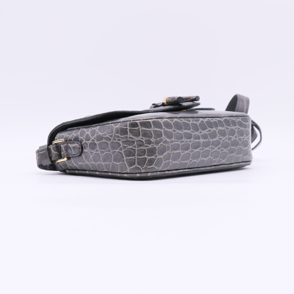 Celine Anthracite Croc Embossed Leather Medium Tassel Bag twins LDJ5564