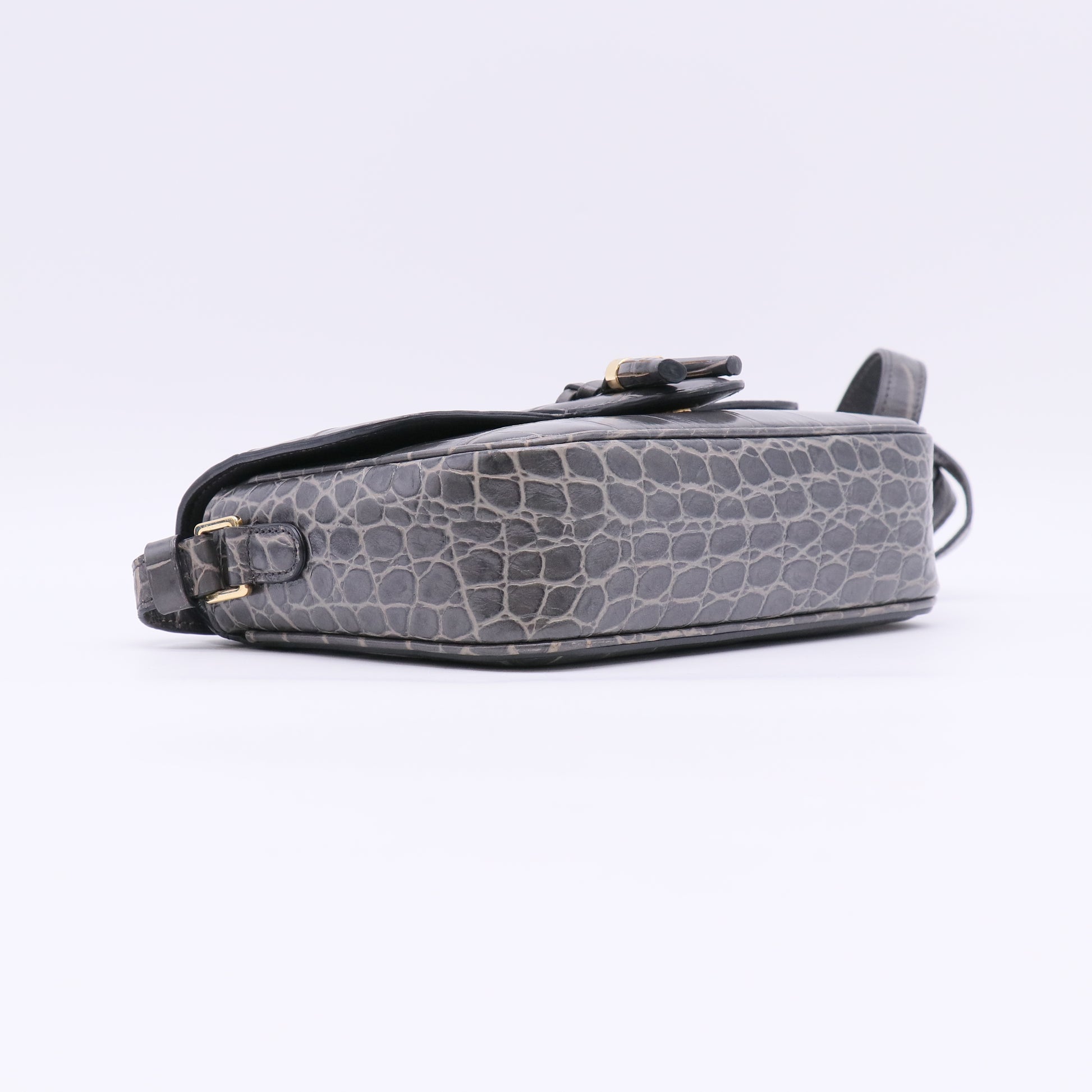 Celine Anthracite Croc Embossed Leather Medium Tassel Bag twins LDJ5564