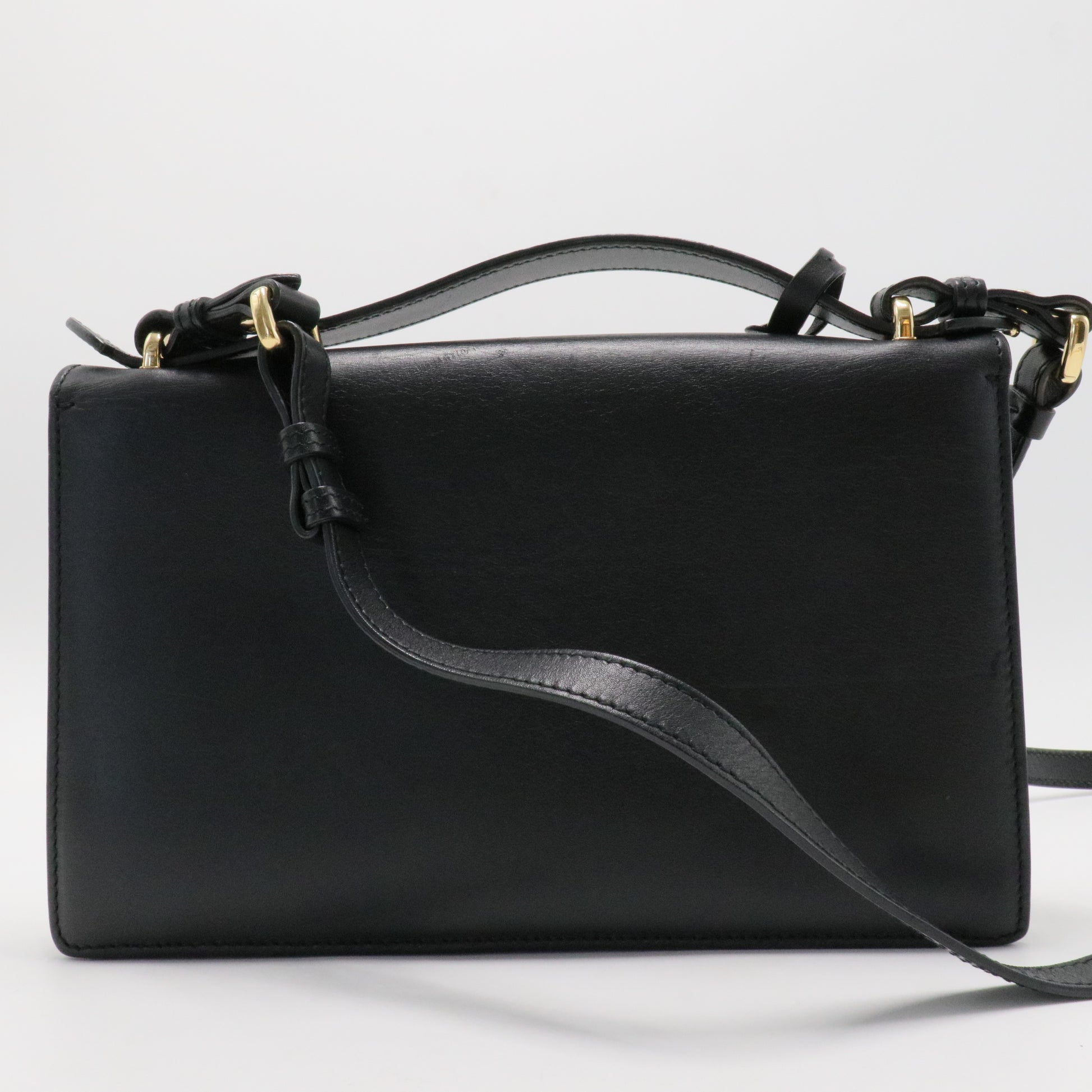 Black Leather Gancio Lock Shoulder Bag