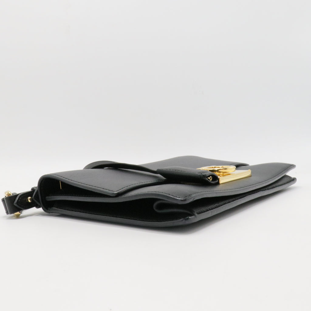 Black Leather Gancio Lock Shoulder Bag